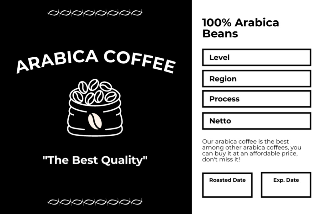Arabica Coffee Black and White Label Tasarım Şablonu