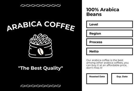 Designvorlage Arabica-Kaffee schwarz und weiß für Label