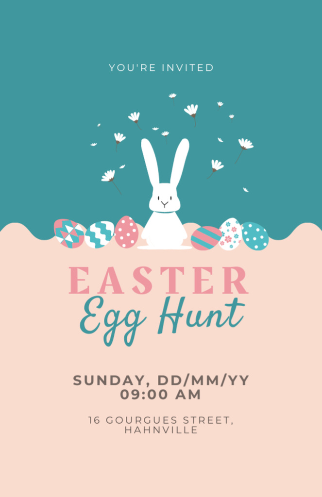 Easter Egg Hunt Announcement on Blue and Beige Invitation 5.5x8.5in Πρότυπο σχεδίασης