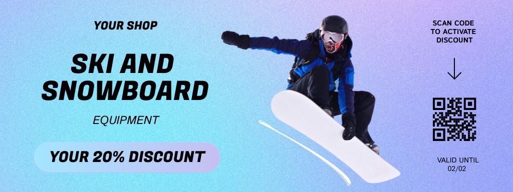 Designvorlage Sale of Ski and Snowboard Gear with Snowboarder für Coupon