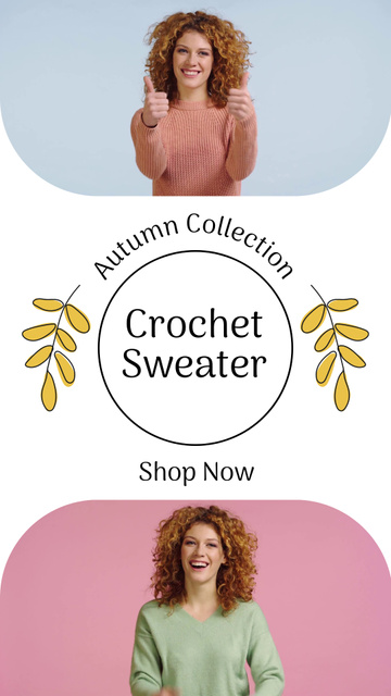 Ontwerpsjabloon van Instagram Video Story van Autumn Collection Offer Crochet Sweaters