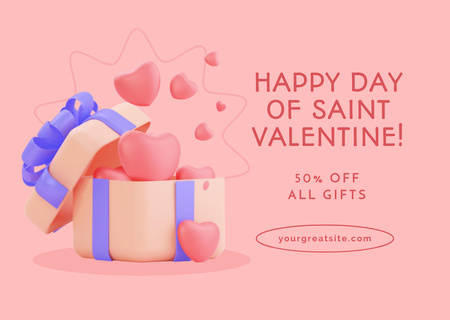 Valentine's Day Celebration with Hearts in Gift Box Postcard Design Template
