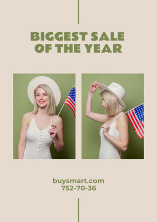 Biggest Sale in the Year for USA Independence Day Poster Design Template