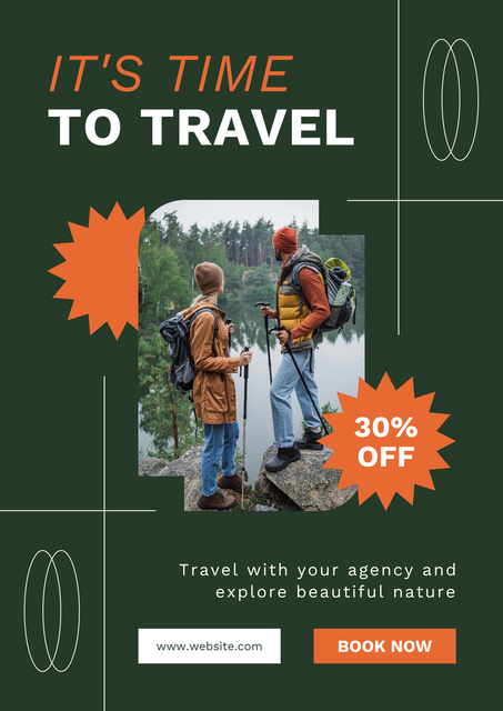 Hiking Tours Sale on Green and Orange Poster Modelo de Design