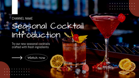 Vivid Seasonal Cocktails with Berries and Fresh Ingredients Youtube Thumbnail Design Template