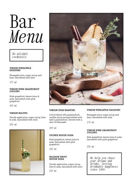 Bar List Of Beverages With Prices Offer Menu Design Template