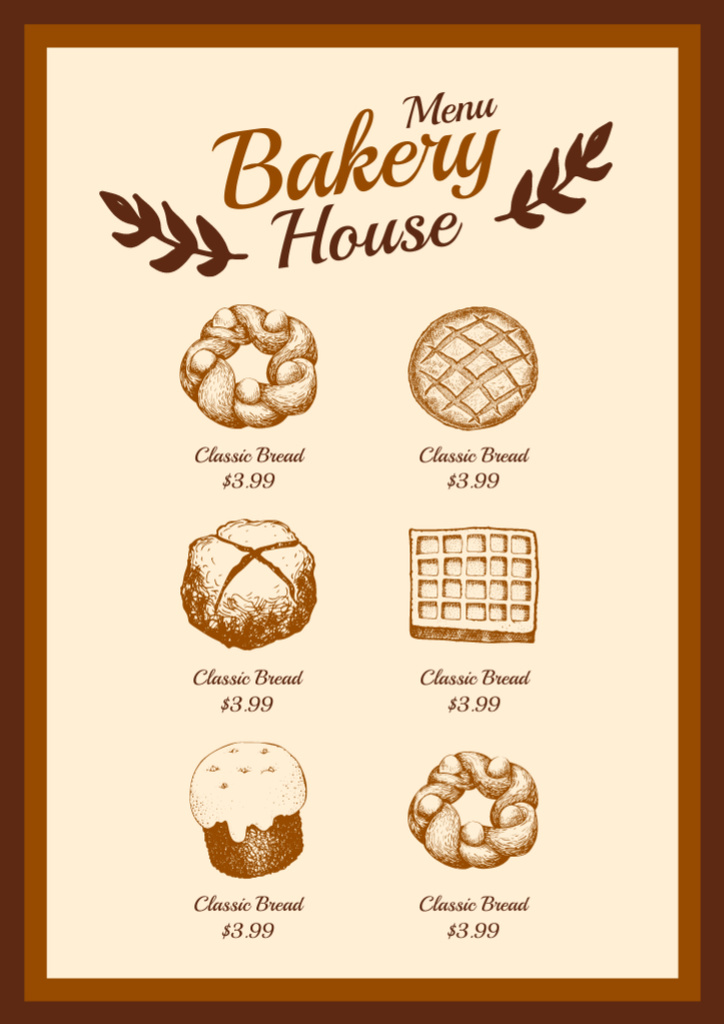 Bakery House Offers with Sketch Illustrations on Beige Menu – шаблон для дизайна