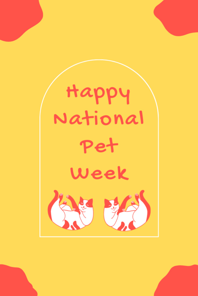 National Pet Week Greeting With Cute Cats In Yellow Postcard 4x6in Vertical Design Template