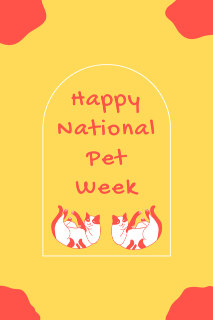 National Pet Week Greeting With Cute Cats In Yellow Postcard 4x6in Vertical – шаблон для дизайна