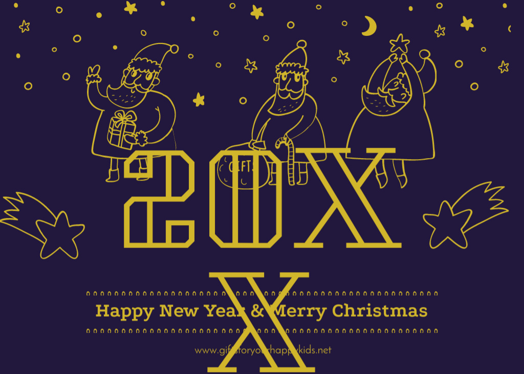 Ontwerpsjabloon van Postcard 5x7in van New Year And Christmas Greeting With Santas and Gifts