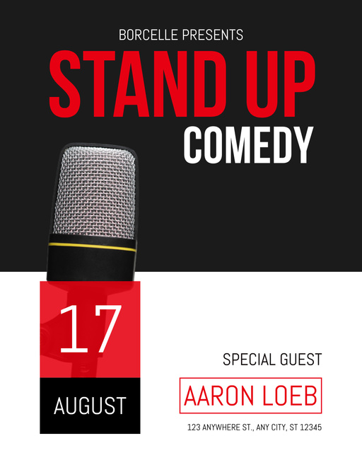 Stand-up Comedy Show with Microphone on Black Instagram Post Vertical Tasarım Şablonu