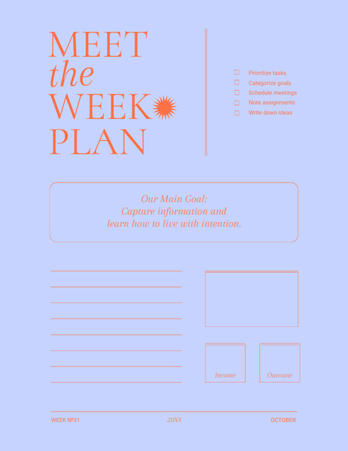 Designvorlage Weekly Tasks Planning in Blue für Notepad 8.5x11in