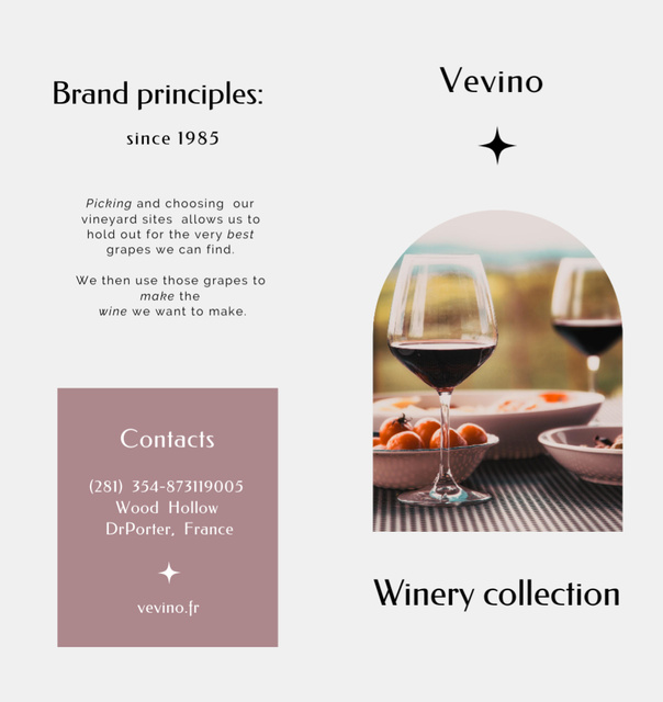 Designvorlage Wine Tasting Announcement with Wineglasses and Snacks Outdoors für Brochure Din Large Bi-fold