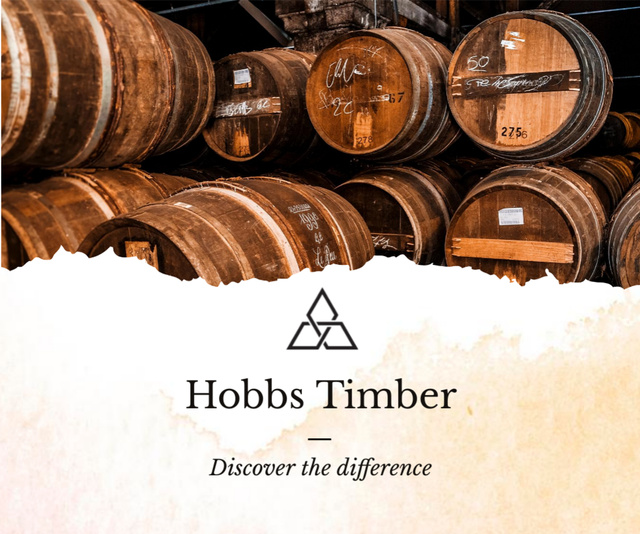 Timber Sales Company Promotion with Wooden Barrels in Cellar Medium Rectangleデザインテンプレート