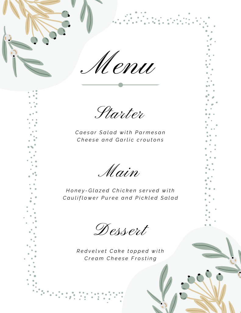 Designvorlage Light Grey Wedding Dishes List für Menu 8.5x11in