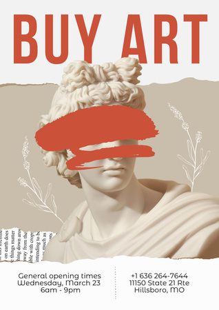 Fine Art Dealer Ad with Marble Statue Poster A3 Design Template