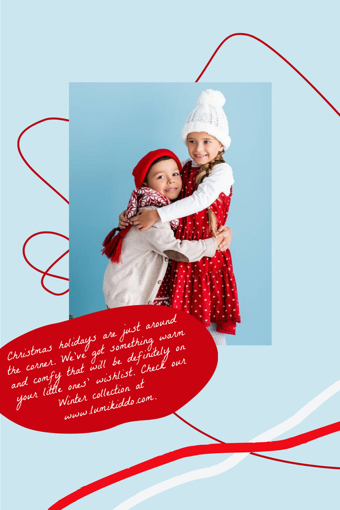 Kids' Clothes ad with smiling Girl Pinterest tervezősablon