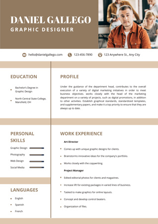 Graphic Designer Skills And Experience With Foreign Languages Resume Design Template