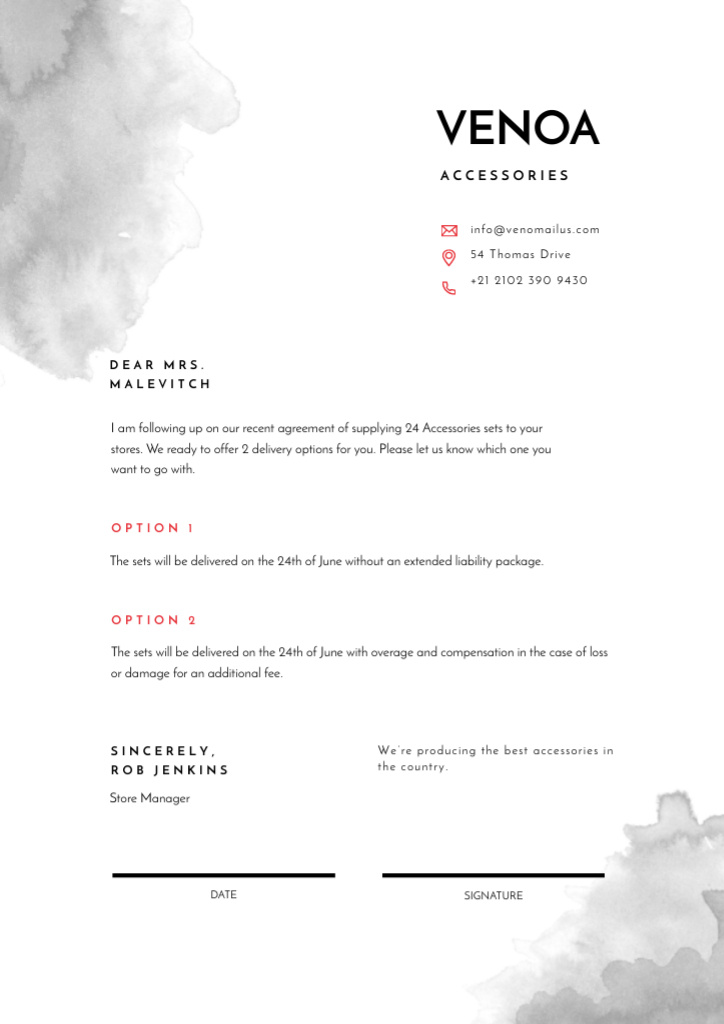 Accessories Seller contract agreement Letterhead Design Template
