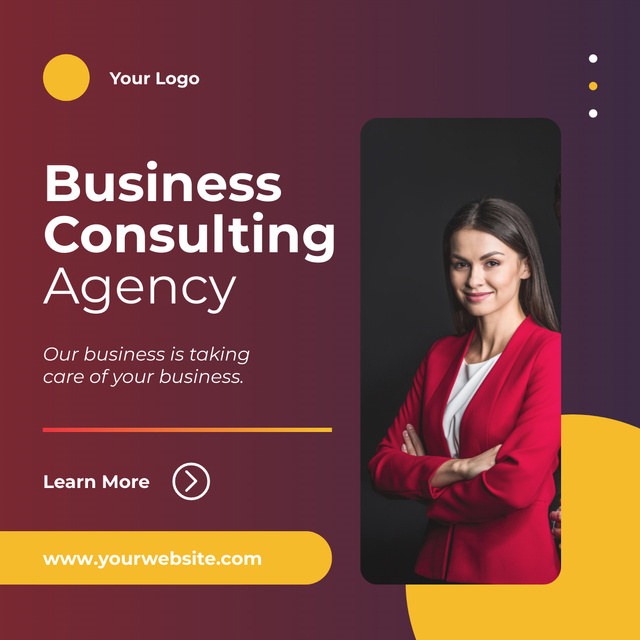 Business Consulting Agency with Photo of Businesswoman LinkedIn postデザインテンプレート