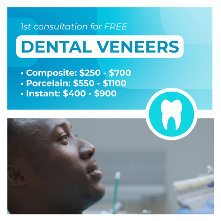 Dental Veneers Price List And Consultation Offer Animated Post Šablona návrhu