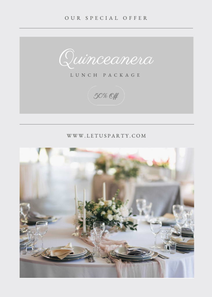 Designvorlage Special Offer For Celebration Quinceañera with White Serving für Postcard 5x7in Vertical