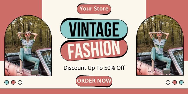 Old-fashioned Clothing Items With Discounts Offer Twitter Design Template