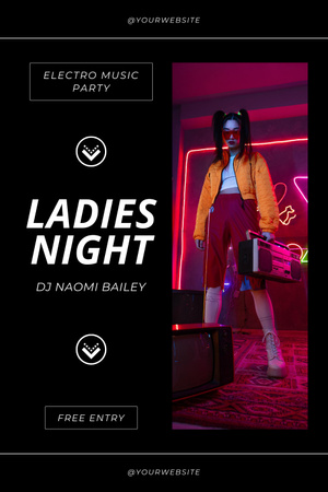 Plantilla de diseño de Noche de fiesta de damas con música electrónica de DJ Pinterest 