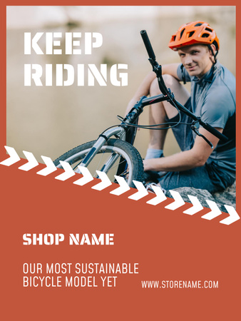 Plantilla de diseño de Anuncio de tienda con hombre con bicicleta en el bosque Poster US 