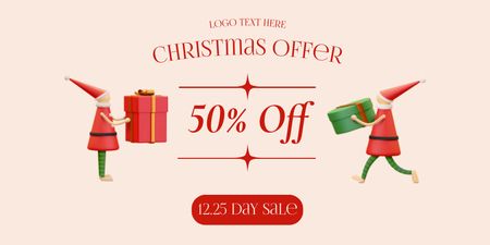 Plantilla de diseño de Christmas Sale Offer Illustrated with 3d Elves Twitter 