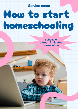 Homeschooling Kids with Cute Curly Boy Flayer Design Template