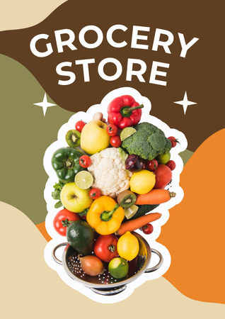 Colorful Veggies And Fruits Promotion Poster Design Template