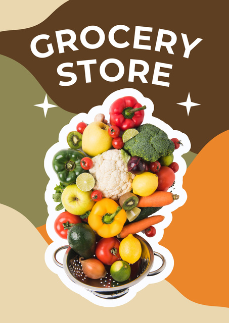 Colorful Veggies And Fruits Promotion Poster Πρότυπο σχεδίασης