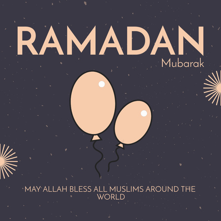 Baloons in Sky and Fireworks for Greeting on Ramadan Instagram Design Template