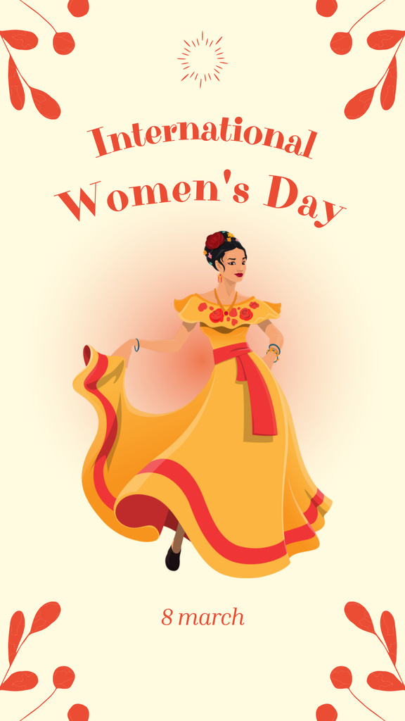 Women's Day Greeting with Woman in Beautiful Dress Instagram Story Design Template