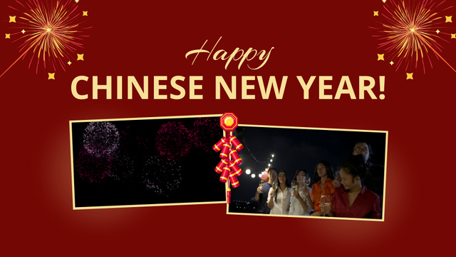 Chinese New Year Greeting With Colorful Fireworks Full HD video tervezősablon