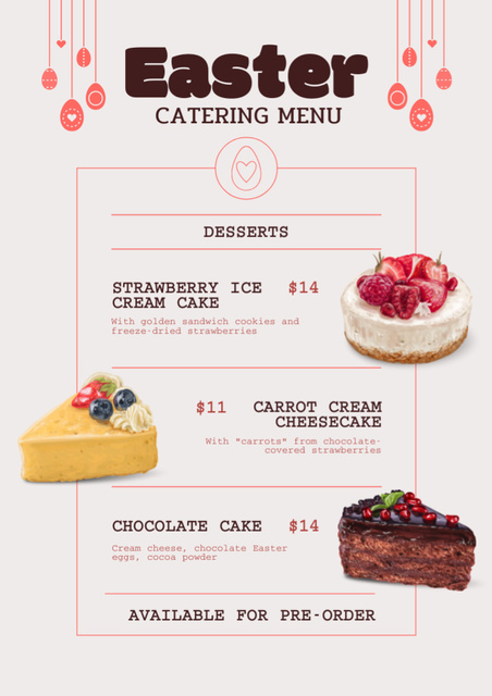 Offer of Easter Meals with Sweet Yummy Desserts Menu Design Template