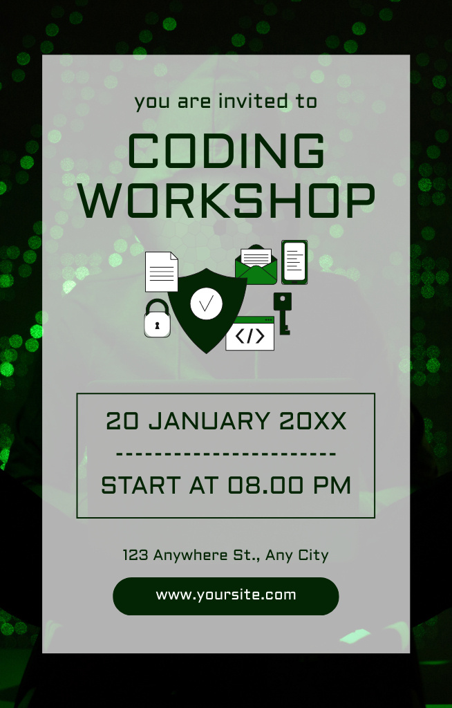 Coding Workshop Event Announcement on Green Invitation 4.6x7.2inデザインテンプレート