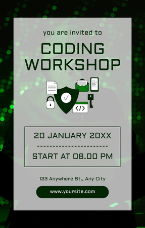 Template di design Annuncio dell'evento del workshop di codifica su Green Invitation 4.6x7.2in
