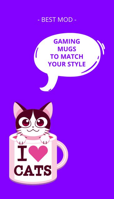 Cute Cartoon Kitten Sitting in Cup Business Card US Vertical Design Template