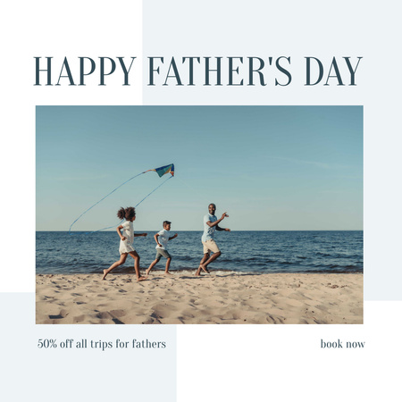Happy Family Flying Kite At Beach Instagram Design Template