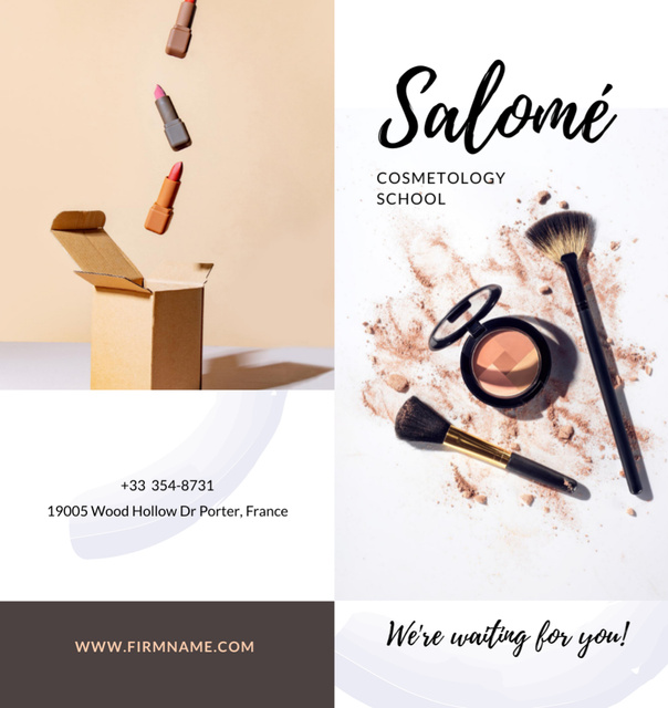 Designvorlage Makeup Course and Cosmetology School Promotion für Brochure Din Large Bi-fold