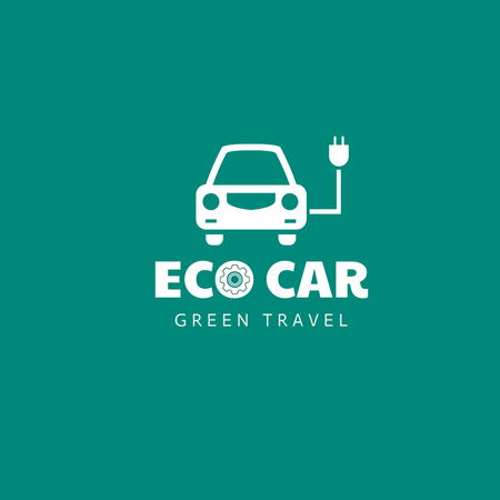 Designvorlage Emblem mit Öko-Auto auf Grün für Logo