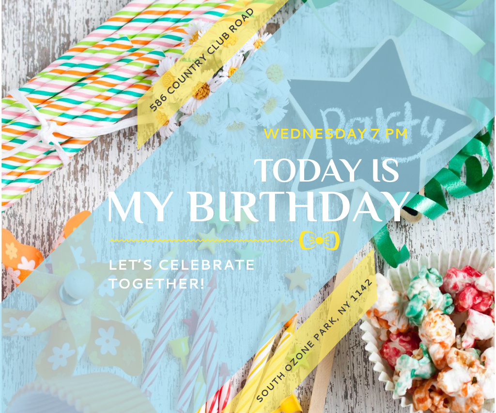 Plantilla de diseño de Birthday Party Announcement Large Rectangle 