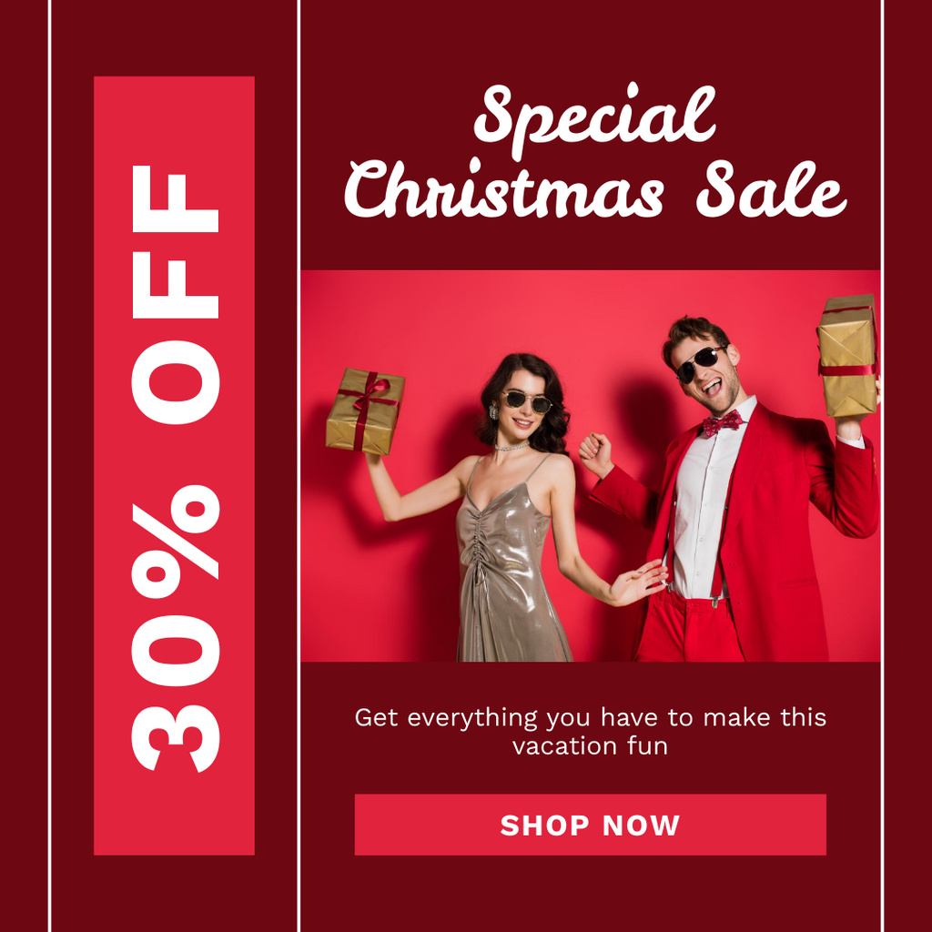 Christmas Sale for Holiday Party Red Instagram ADデザインテンプレート