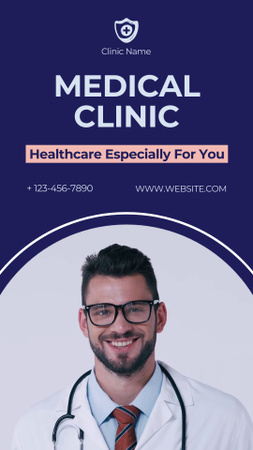 Medical Clinic Ad with Friendly Doctor Instagram Video Story Design Template