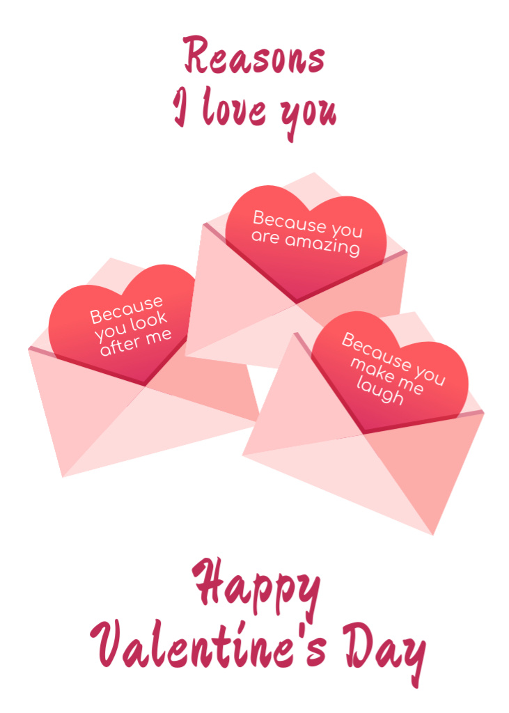 Valentine's Day Greetings With Cute Envelopes Postcard 5x7in Vertical Tasarım Şablonu