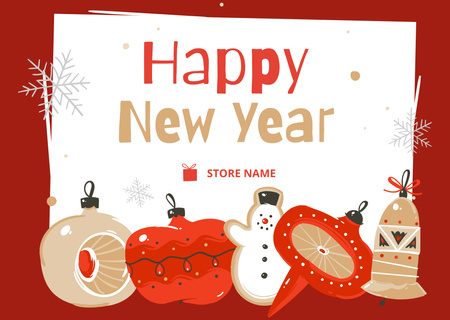 New Year Holiday Greeting with Cute Decorations Postcard – шаблон для дизайну