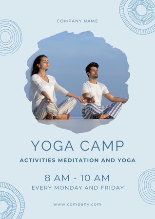 Designvorlage Yoga-Camp-Einladung auf Blau für Poster