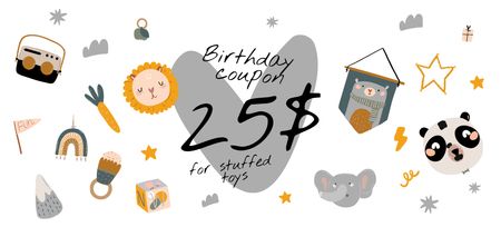 Template di design Offerta di compleanno con simpatici giocattoli Coupon 3.75x8.25in